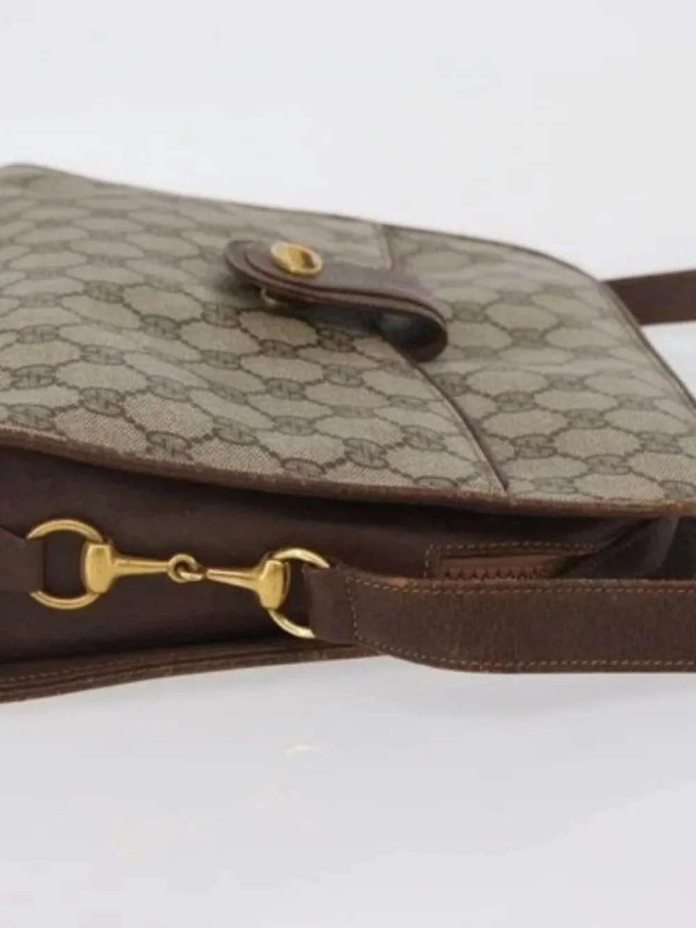 GUCCI GG Supreme Shoulder Bag PVC Beige Gold Auth SW2211